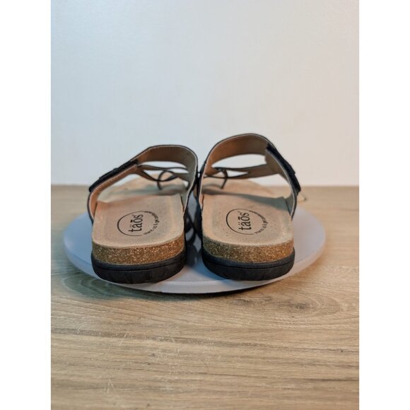Taos Perfect Sandals Slip On Black Leather Toe Loop Womens Size 9 Strappy - Picture 5 of 8